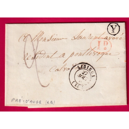 CAD TYPE 15 LISIEUX CALVADOS BOITE RURALE Y LE PRE D'AUGE DECIME RURAL POUR PONT L'EVEQUE LETTRE
