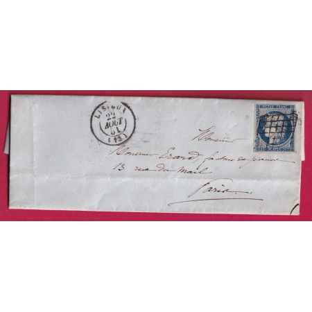 N°4 GRILLE LISIEUX CALVADOS 1851 POUR PARIS LETTRE