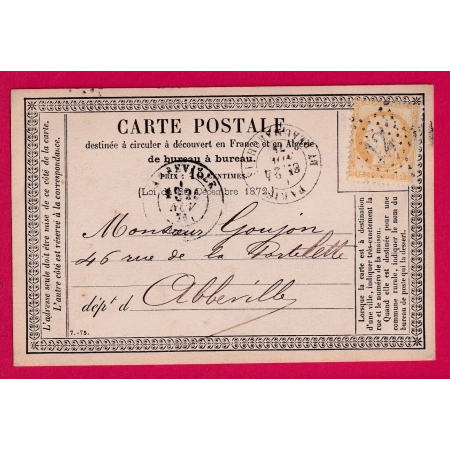 N°55 PARIS ETOILE 12 BT BEAUMARCHAIS POUR ABBEVILLE SOMME CARTE PRECURSEUR LETTRE