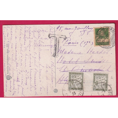 TAXE DUVAL 20C OLIVE PAIRE INTERPANNEAU DEPART SUISSE POUR ST GINGOLPH HAUTE SAVOIE REEXP PARIS LETTRE