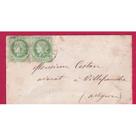 N°53 PAIRE CAD DECAZEVILLE AVEYRON POUR VILLEFRANCHE DE ROUERGUE TARIF CARTE DE VISITE DEVANT DE LETTRE