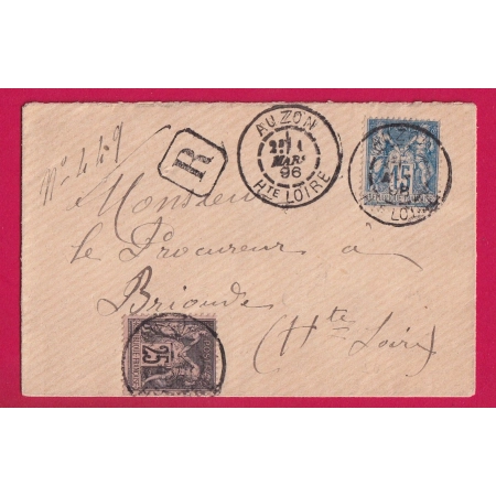 N° 90 97 AUZON HAUTE LOIRE RECOMMANDE POUR BRIOUDE 1896 LETTRE