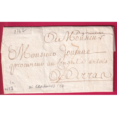 MARQUE MANUSCRIT DE GRAVELINES NORD 1762 LENAIN N°1A INDICE 13 POUR ARRAS PAS DE CALAIS LETTRE