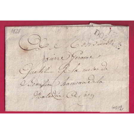 MARQUE 13 DOZULE CALVADOS EN BLEU 1828 INDICE 12 POUR CAEN LETTRE