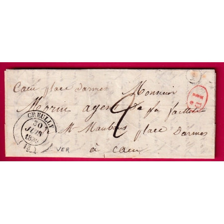 CAD TYPE 14 CREULLY CALVADOS BOITE RURALE I VER DECIME RURAL POUR CAEN LETTRE