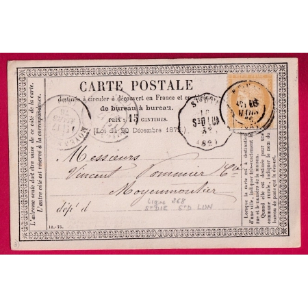N°55 CONVOYEUR STATION ST DIE VOSGES POUR MOYENMOUTIER CARTE PRECURSEUR LETTRE