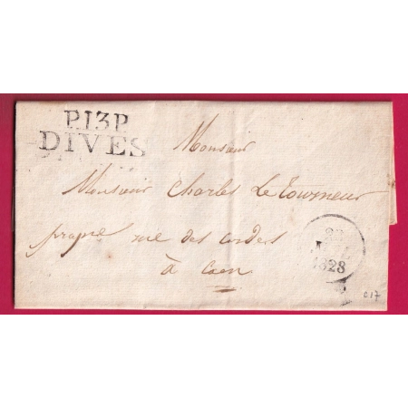 MARQUE P13P DIVES CALVADOS 1828 POUR CAEN INDICE 17 LETTRE COVER