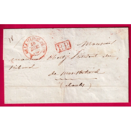 CAD B. DE LA MAISON DU ROI + PP ROUGE 1836 POUR MONTBELIARD DOUBS LETTRE COVER