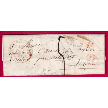 CAD TYPE 12 ST GENIS LAVAL RHONE OR IRIGNY POUR VILLEFORT LOZERE 1841 DECIME RURAL LETTRE COVER