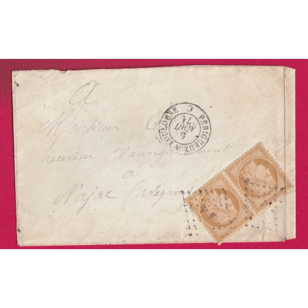N°36 PAIRE AMBULANT PERIGUEUX A TOULOUSE LOSANGE PT POUR NAJAC AVEYRON 1871 DORDOGNE LETTRE