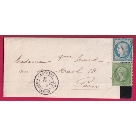 N°37 20 GC 1110 CONFLANS SUR LANTERNE HAUTE SAONE 23 SEPTEMBRE 1871 POUR PARIS LETTRE