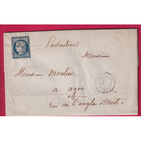 N°4 PC 1674 LAVARDAC LOT ET GARONNE POUR AGEN 1852 LETTRE COVER