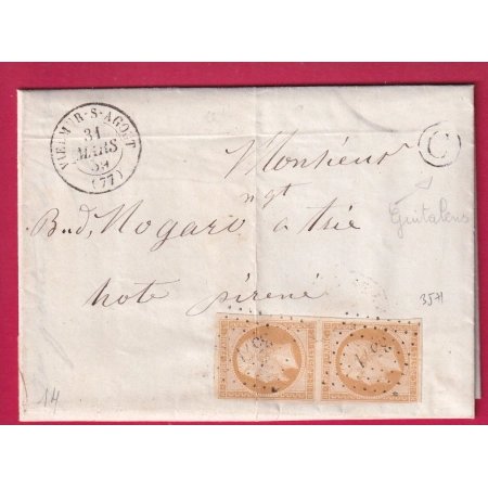 N°13 PAIRE PC 3571 VELMUR SUR AGOUT TARN BOITE RURALE C GUITALENS POUR TRIE SUR BAISE HAUTE PYRENEES LETTRE COVER