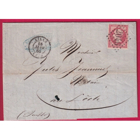 N°24 GC 2046 LILLE NORD POUR LE LOCLE SUISSE TRIPLE PORT 1865 LETTRE COVER