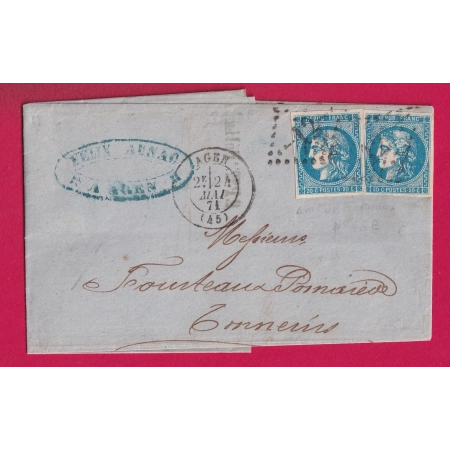 N°46B X2 GC 12 AGEN LOT ET GARONNE POUR TONNEINS 24 MAI 1871 LETTRE COVER