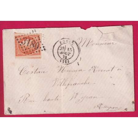 N°48 GC 3180 RODEZ AVEYRON POUR VILLEFRANCHE LETTRE COVER