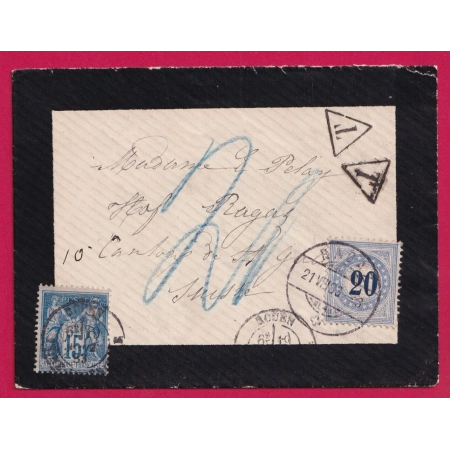 N°90 ROUEN SEINE INFERIEURE  TAXE SUISSE 20C BAGAZ 1883 LETTRE