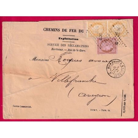 N°58 59 PAIRE AMBULANT DE JOUR BORDEAUX A CETTE 2° POUR VILLEFRANCHE AVEYRON LETTRE