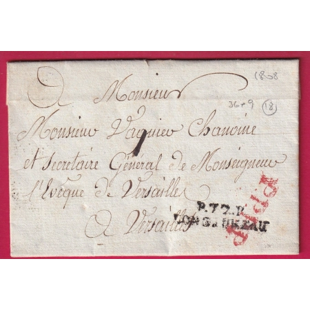 MARQUE P72P LONGJUMEAU SEINE ET OISE PPPP ROUGE 1808 INDICE 18 POUR VERSAILLES LETTRE