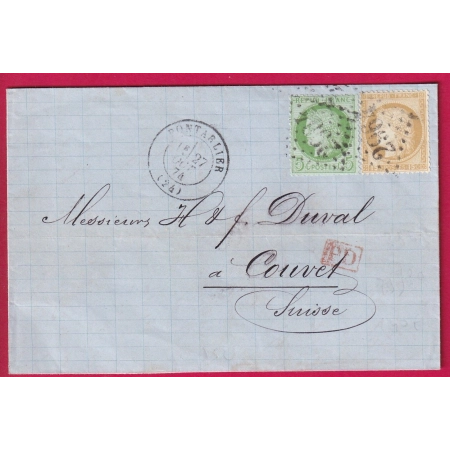 N°53 55 TARIF FRONTALIER GC 2964 PONTARLIER DOUBS POUR COUVET LETTRE