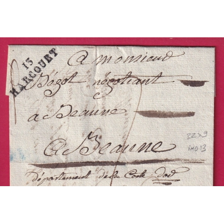 MARQUE 13 HARCOURT CALVADOS 32X9 INDICE 13 POUR BEAUNE COTE D'OR AN 12 1804 LETTRE