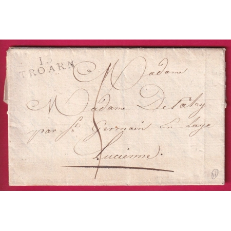 MARQUE 13 TROARN CALVADOS 1827 POUR ST GERMAIN EN LAYE AU DOS BANLIEUE + DISTRIBUTION LETTRE