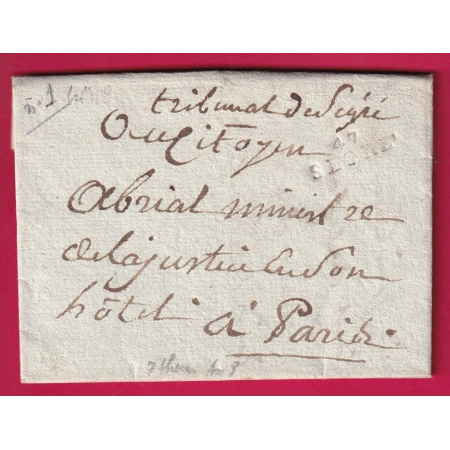 MARQUE 47 SEGRE MAINE ET LOIRE FRANCHISE TRIBUNAL JUGE DE PAIX ET OFFICIER DE SANTE AN 8 1800 POUR PARIS LETTRE
