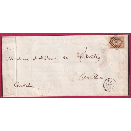 N°13 BISTRE BRUN BDF TTB PC 1818 LYON POUR AURILLAC CANTAL FAIRE PART DECES LETTRE