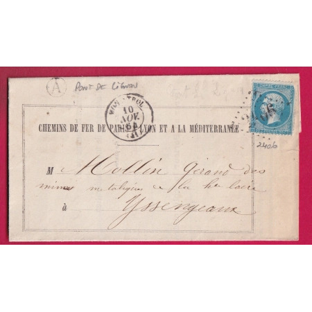 N°2406 MONISTROL HAUTE LOIRE BOITE RURALE A PONT DE LIGNON POUR YSSINGEAUX 1864  LETTRE