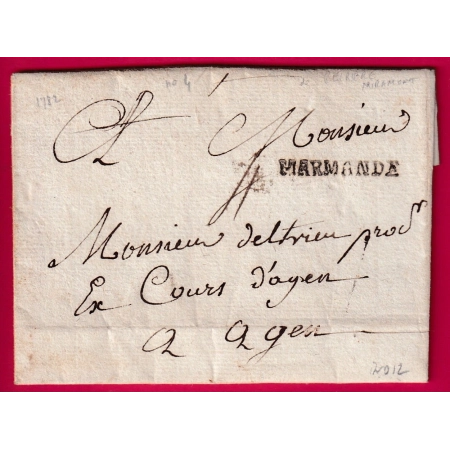 MARQUE MARMANDE LOT ET GARONNE 1782 LENAIN N°4 POUR AGEN INDICE 12 LETTRE