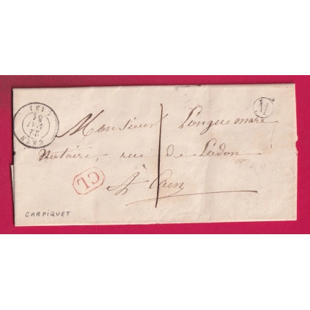 CAD TYPE 15 CAEN CALVADOS TAXE LOCALE 1 CL ROUGE BOITE RURALE M CARPIQUET POUR CAEN LETTRE