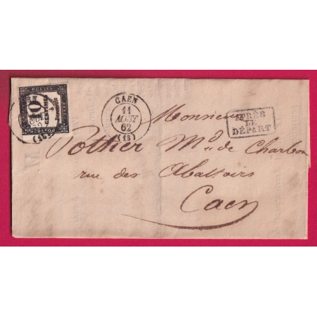 TAXE N°2 VARIETE IMPRESSION DEFECTUEUSE  CAEN CALVADOS POUR CAEN LETTRE