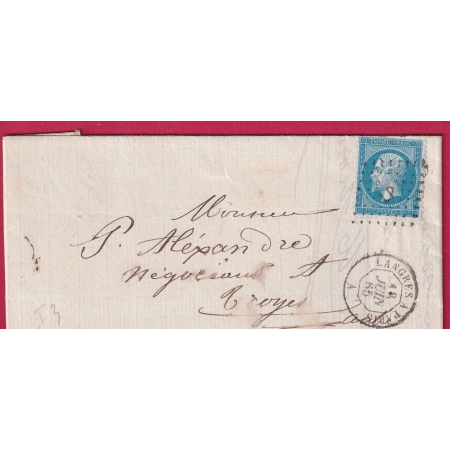 N°22 AMBULANT DE JOUR LANGRES A PARIS LOSANGE LP POUR TROYES AUBE LETTRE