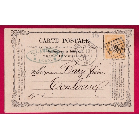 N°59 CAD GARE D'AGEN LOT ET GARONNE GC 3982 TOULOUSE CARTE PRECURSEUR LETTRE