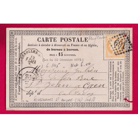 N°55 CONVOYEUR STATION FEUGEROLLES ST ANDRE CALVADOS INDICE 18 POUR CAEN CARTE PRECURSEUR LETTRE