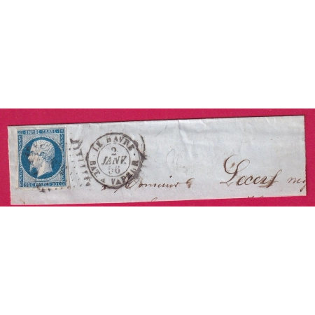 N°14 LE HAVRE BATEAU A VAPEUR SUR FRAGMENT DE LETTRE SEINE INFERIEURE LETTRE