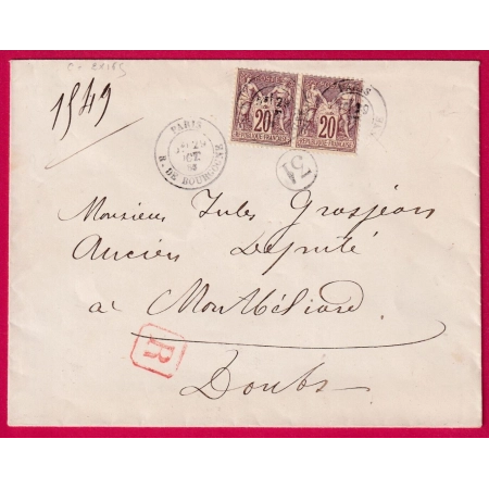N°67 PAIRE PARIS R DE BOURGOGNE RECOMMANDE POUR MONTBELIARD DOUBS LETTRE