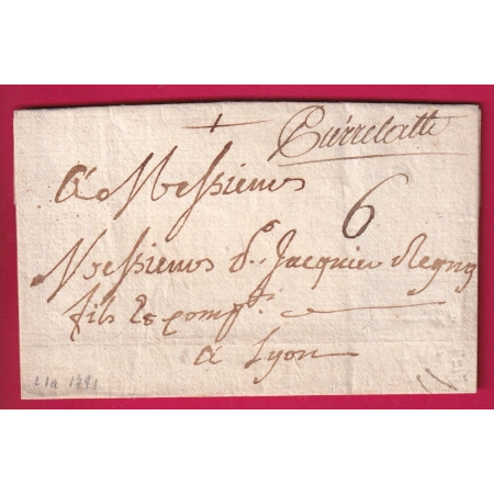 MARQUE MANUSCRIT PIERRELATTE DROME 1781 POUR LYON INDICE 10 LETTRE