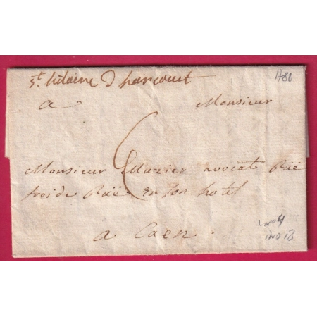 MARQUE MANUSCRIT ST HILAIRE DE HARCOUET MANCHE 1788 POUR CAEN CALVADOS LENAIN N°4 INDICE 18 LETTRE