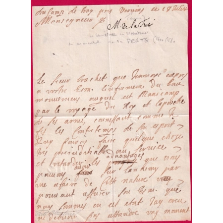 LETTRE AUTOGRAPHE LE MARECHAL DE LA FERTE SENNETERRE CAMPS PRES DE  VERVINS AISNE 1653 TEXTE SEUL