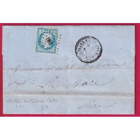 N°14 PC 884 CLELLES EN TRIEVES ISERE CAD TYPE 22 POUR LA MURE LETTRE