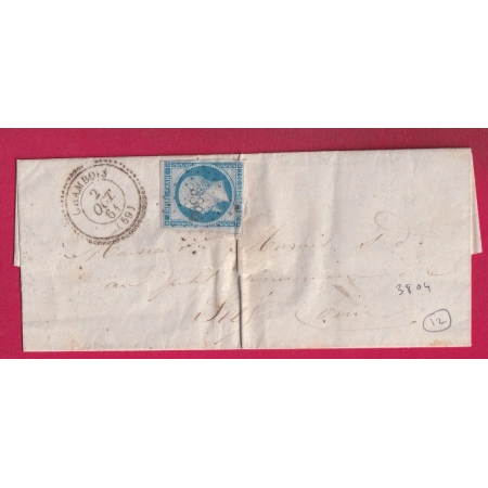 N°14 PC 3804 CHAMBOIS ORNE CAD TYPE 22 POUR SEES 1861 INDICE 12 LETTRE COVER