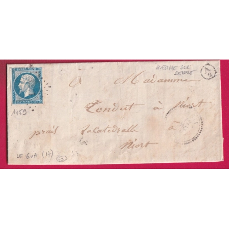 N°14 PC 1459 LE GUA CHARENTE INFERIEURE BOITE RURALE SUPPLEMENTAIRE A2 NIEULLE SUR SEUDRE POUR NIORT LETTRE