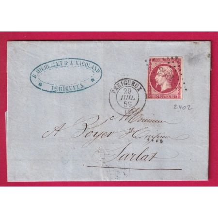 N°17B PC 2402 PERIGUEUX DORDOGNE POUR SARLAT 1859 LETTRE
