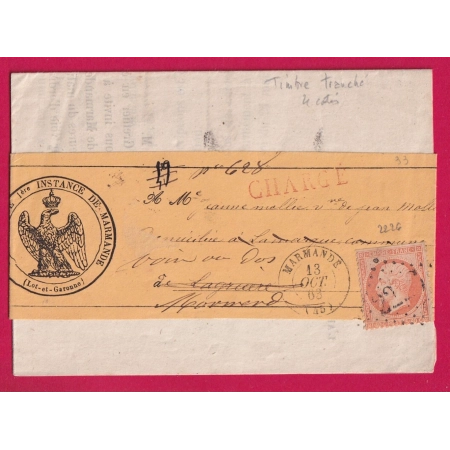 N°23 GC 2226 MARMANDE LOT ET GARONNE LETTRE CHARGEE POUR LE MAS D'AGENAIS 1863 LETTRE