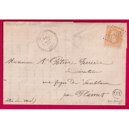 N°28 GC 1666 GOAREC COTES DU NORD CAD TYPE 22 ARRIVE PLEMET CAD TYPE 22 OR AUX SABLES LETTRE