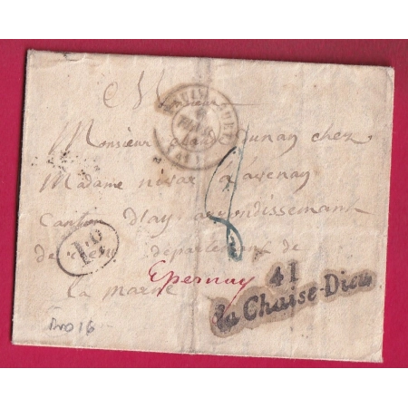 CURSIVE 41 LA CHAISE DIEU 40mm INDICE 16 HAUTE LOIRE 1841 T15 PAULHAGUET POUR EPERNAY MARNE LETTRE COVER