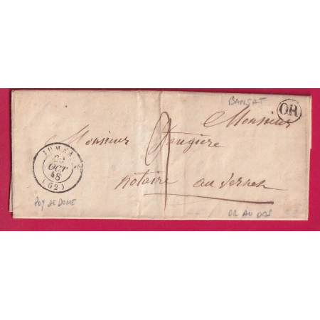 CAD TYPE 15 JUMEAUX PUY DE DOME 1848 OR BANSAT OR REPETE AU DOS POUR LE VERNET ISSOIRE LETTRE COVER