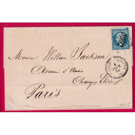 N°22 GC 3592 ST FERREOL D'AUROURE HAUTE LOIRE CAD TYPE 22 INDICE 15 POUR PARIS LETTRE COVER