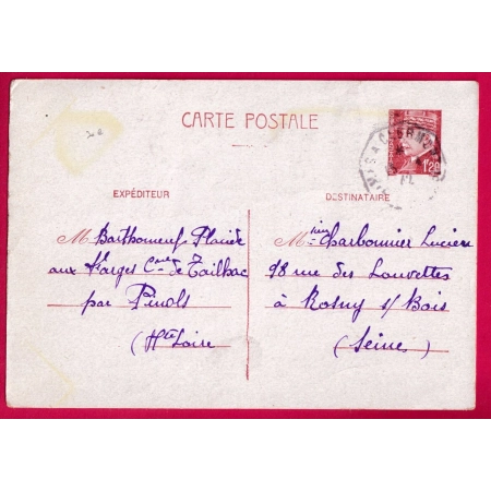 ENTIER PETAIN INTERZONE PINOLS HAUTE LOIRE TIMBRE FISCAL AU DOS MAIRIE  LES FORGES POUR ROSNY SOUS BOIS SEINE LETTRE